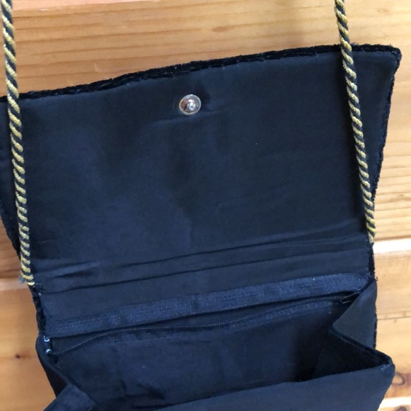 Vintage Zardozi Black Velvet Evening Purse Metal Thread Goldwork Embroidery - Picture 12 of 12